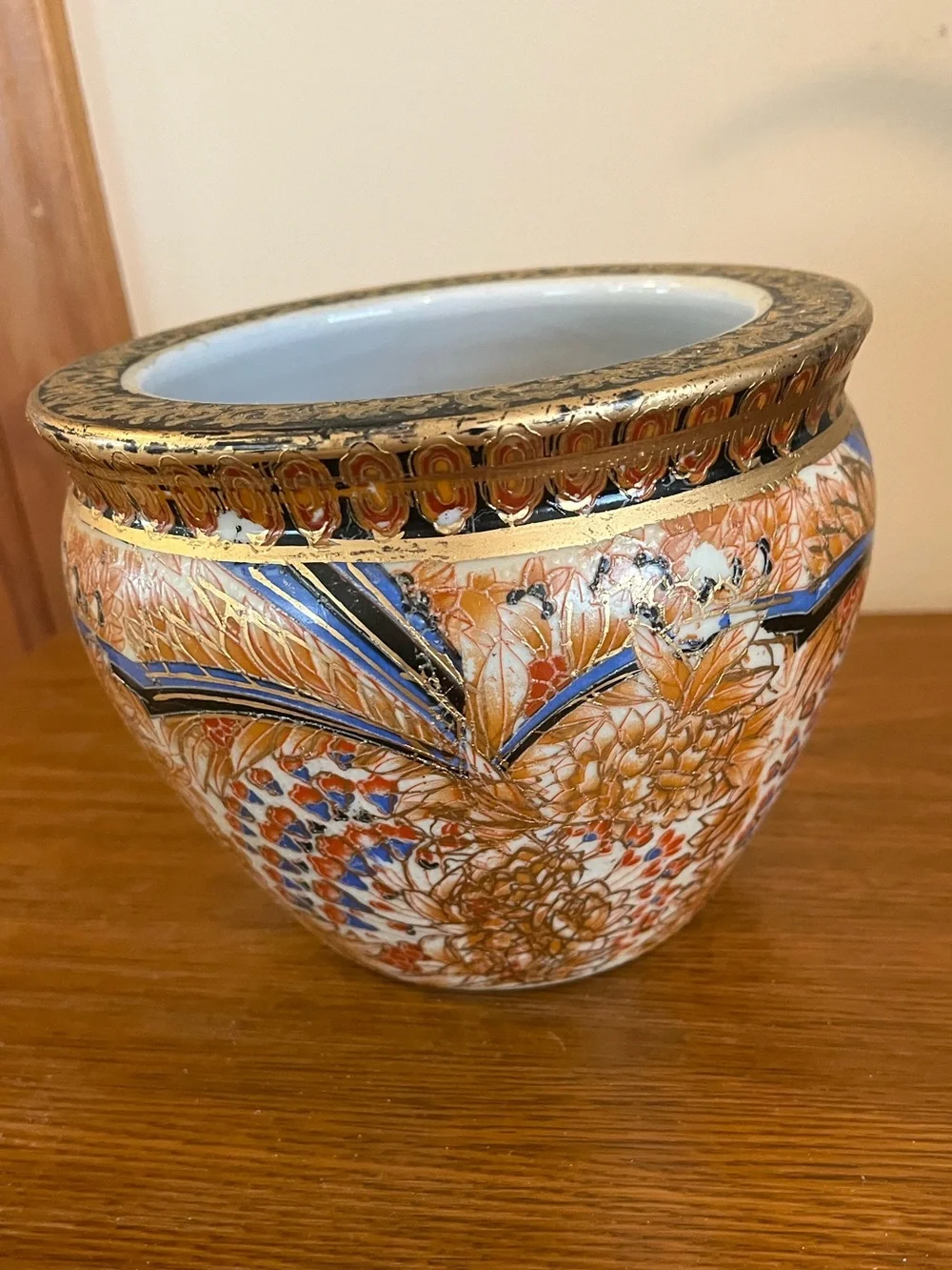 Decorative Floral Porcelain Planter with Gilded Rim